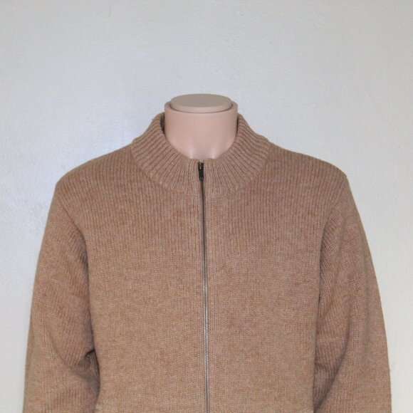 Vintage 80s L.L. Bean Tan Shetland Wool Full Zip Sweater Pockets Men's L Reg - Picture 2 of 7